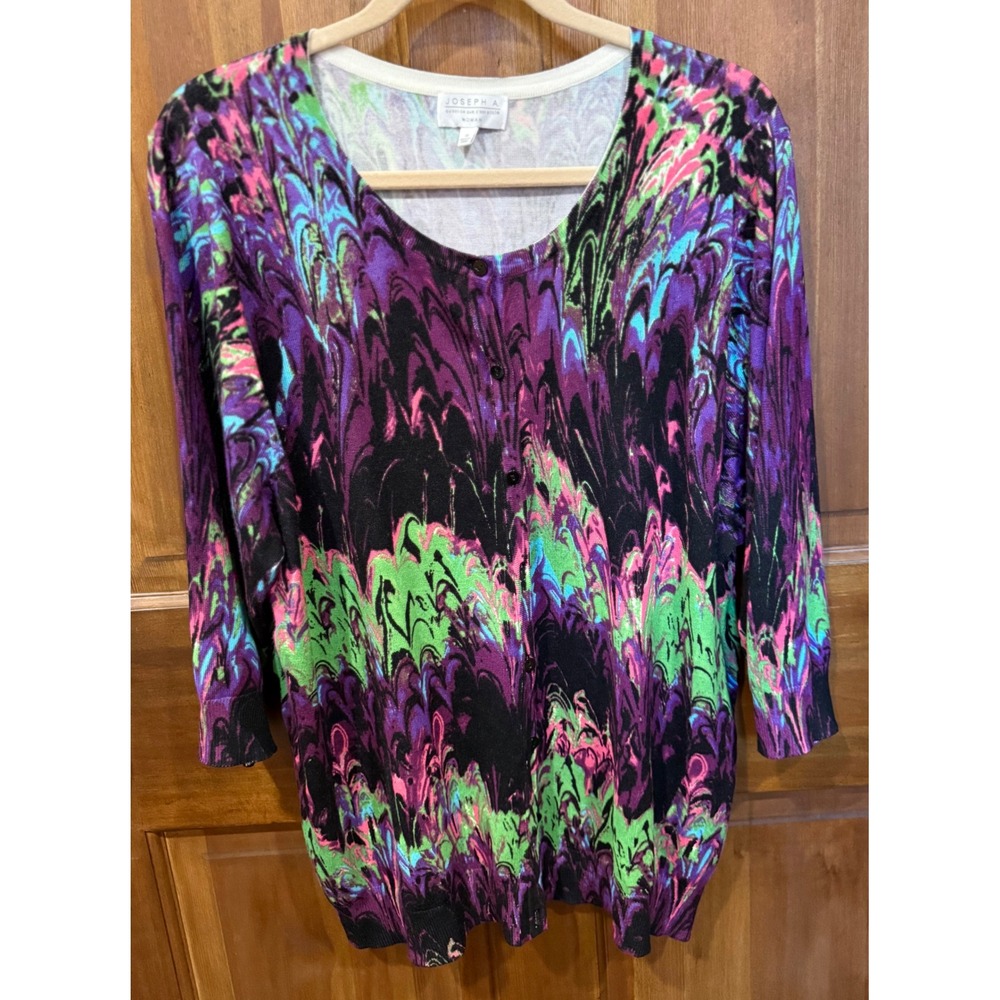 Joseph A. Women's Abstract Print Cardigan Purple Green Black Pink Size 3X